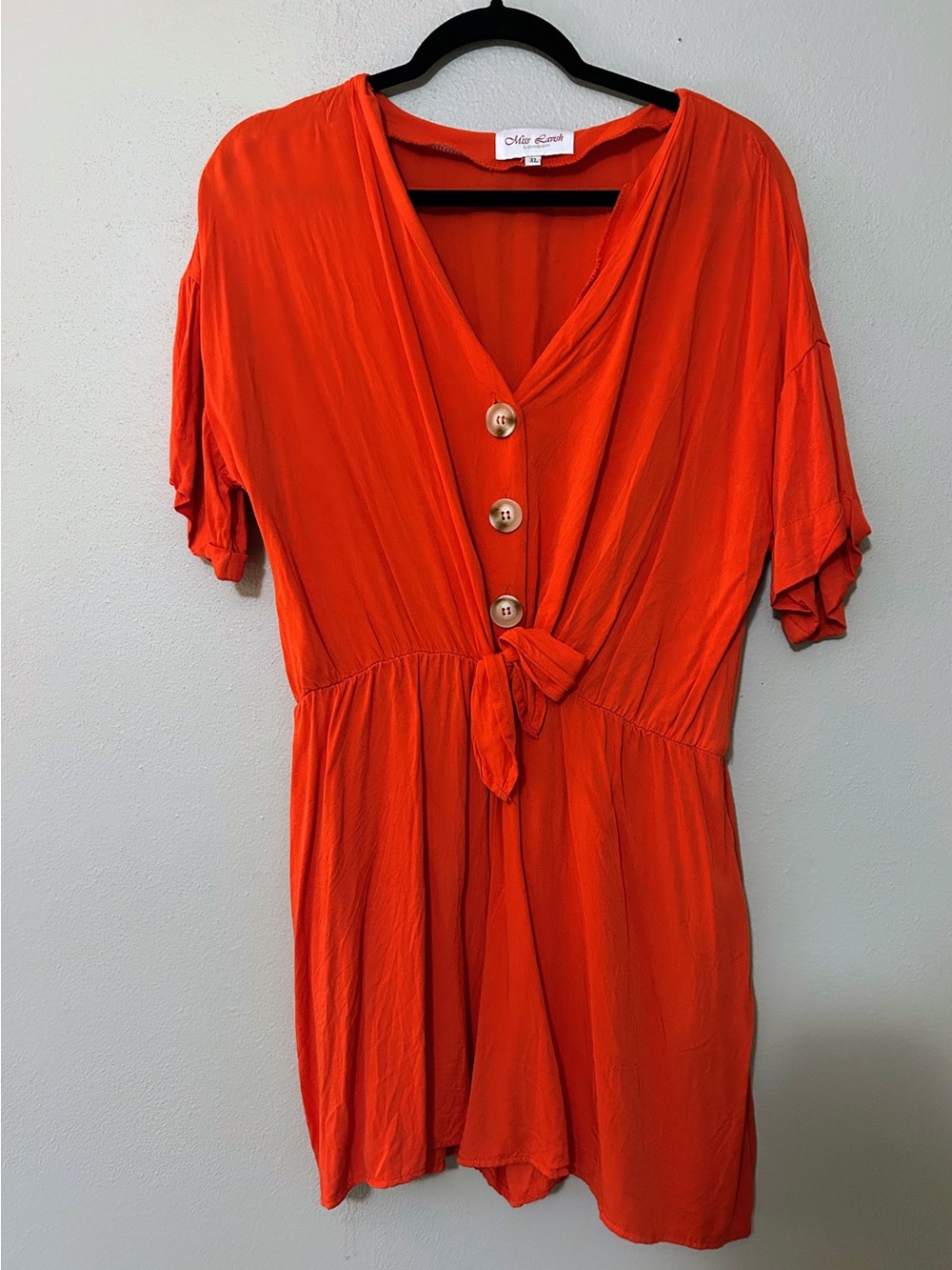Orange Tie-Front Button V-Neck Summer Casual Romper Playsuit